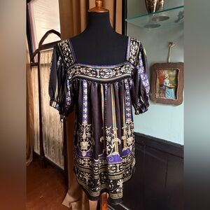Lane Bryant Black Tunic with Purple & Gold Ornamental Print